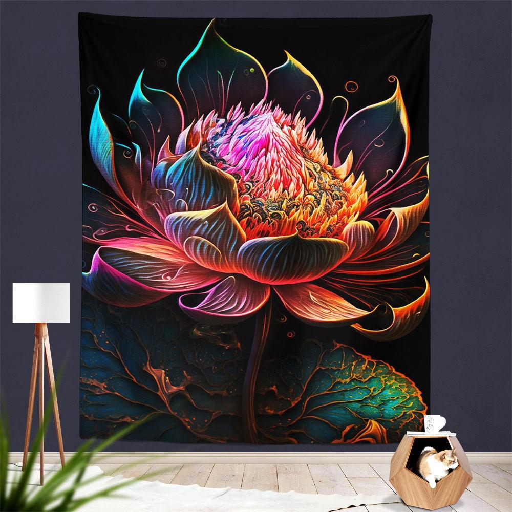 Painted Lotus Tapestry, Bedroom Wall Covering, Living Room and Study Decoration Cloth, Wall Tapestry, Background Cloth