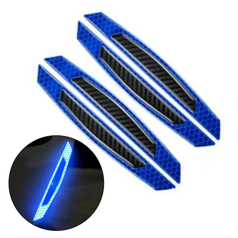 4pcs Car Door Reflective Warn Strips Bumper Reflector Stickers Decals Blue Safety Opening Safety Opening Exterior Accessories
