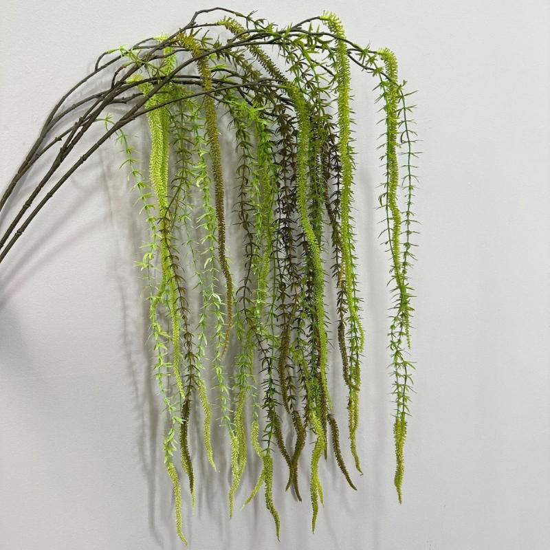 4/5pcs Wedding Artificial Green Hanging Rice Plants Floral Hall Decoration Simulation 3-Forks Willow Branch Vine Plastic Plant