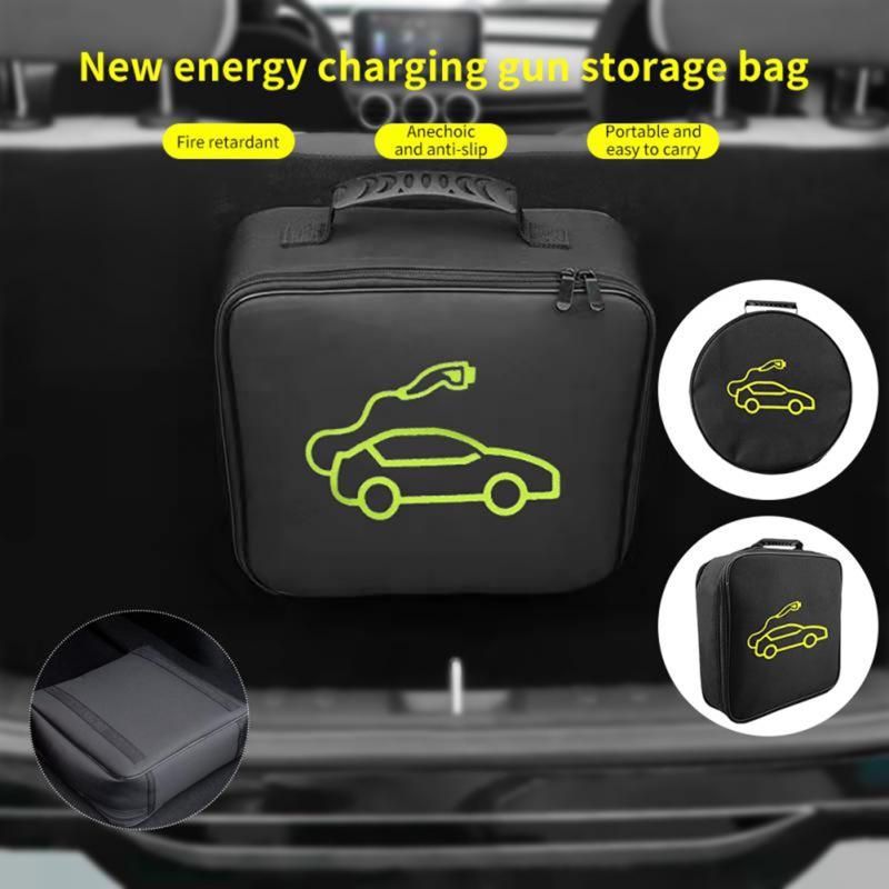 Portable Electric Car Cable Organizer Space Saving Jumper Cable Organizer Tools Cable Bag Square/Round for Electric Car