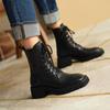 Echtes Leder Winter Schnürstiefel Damen Mode Eckige Zehenpartie Blockabsatz Stiefeletten Plateauschuhe Damenschuhe Überkreuzt