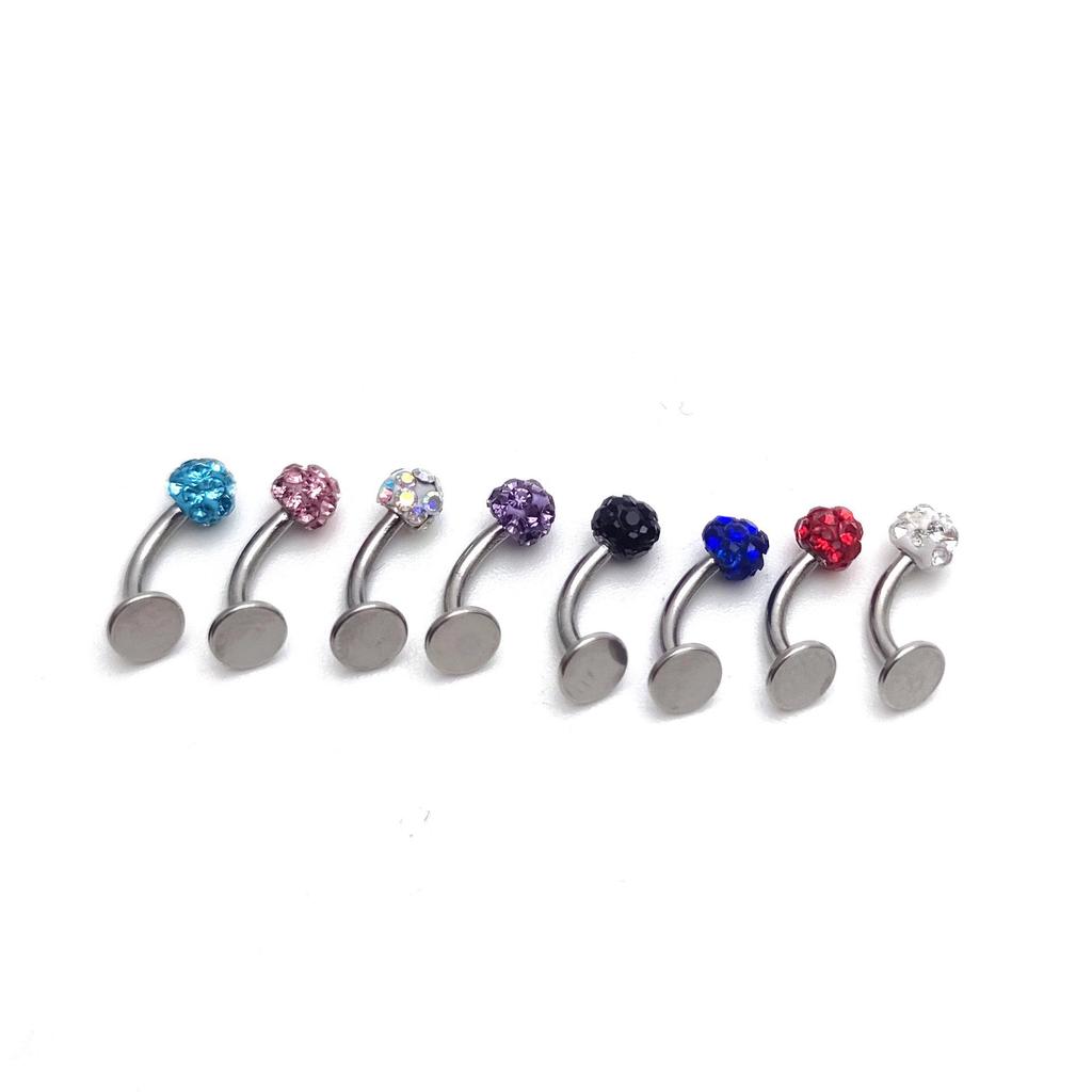 16G Stainless Steel Curved Bar Eyebrow Lip Cartilage Ring with Diamond Balls