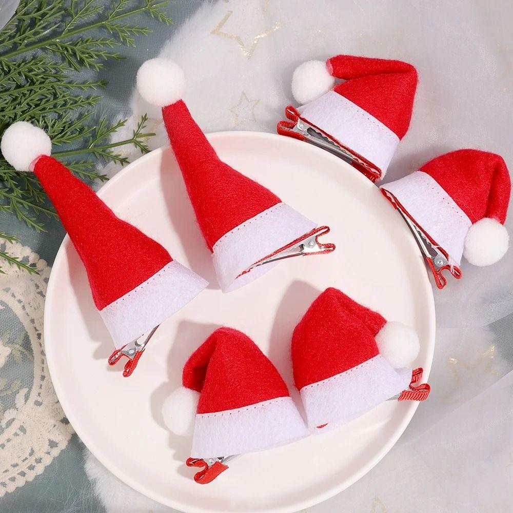 10Pcs Santa Christmas Hat Clips Mini Hair Grips Barrettes New Christmas Hair Clips  Christmas
