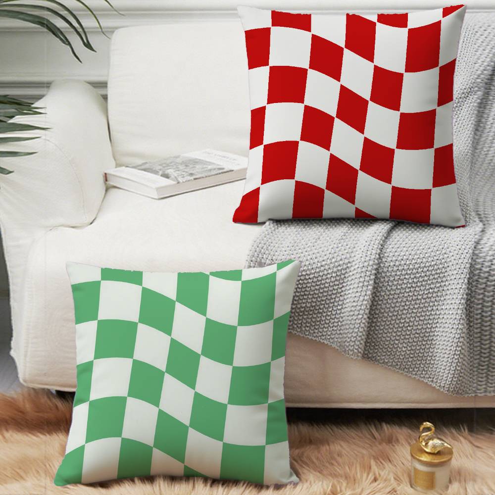 1PC Retro Color Wavy Checkered Pillow Case Square  Bedroom Sofa Leisure Comfort Cushion Car Home Decoration Pillowcase 40x40