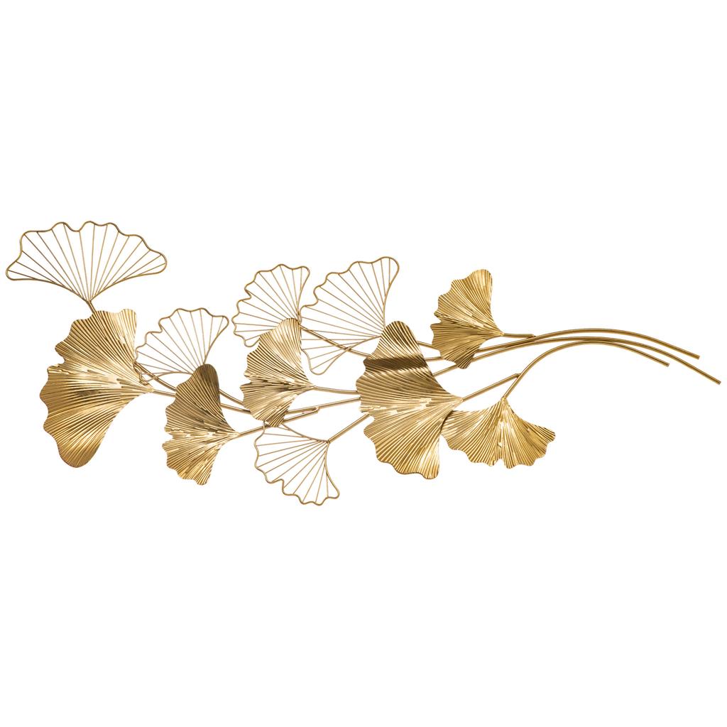 3D Metal Wall Decoration, Golden Wall Art with Ginkgo Leaves 138x70cm