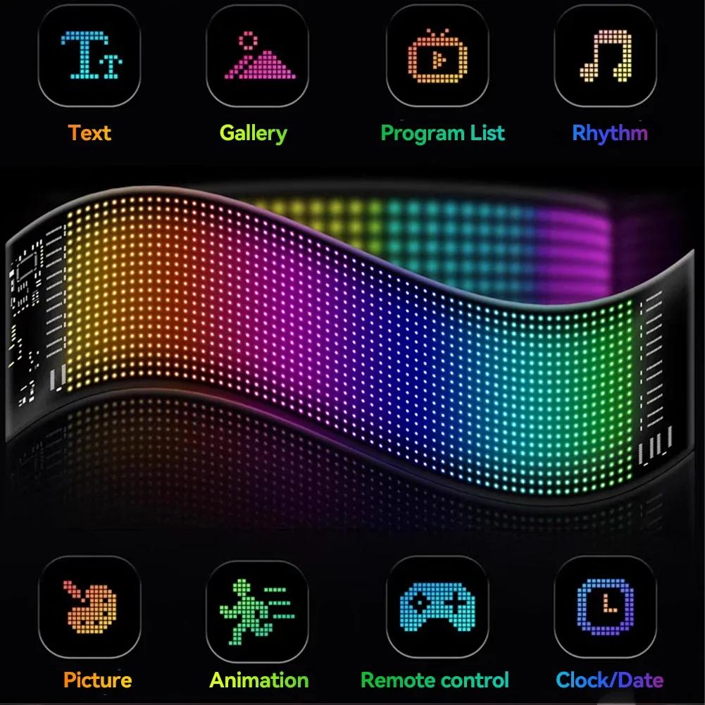 LED Matrix Pixel Panel Gjør-det-selv-bil RGB-belysning Graffiti Rulle Teksttavle Frontrute Reklameskjerm Bluetooth APP-kontroll