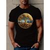 European Size Golden Tree Print T Shirt, Tees For Men, Casual Short Sleeve T-shirt For Summer