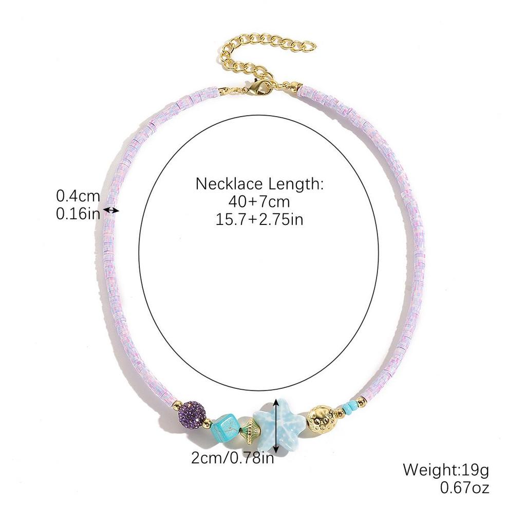 Color Blocked Bead Collarbone Chain Ocean Design Ceramic Necklace Small Fish Bohemian Necklace for Women