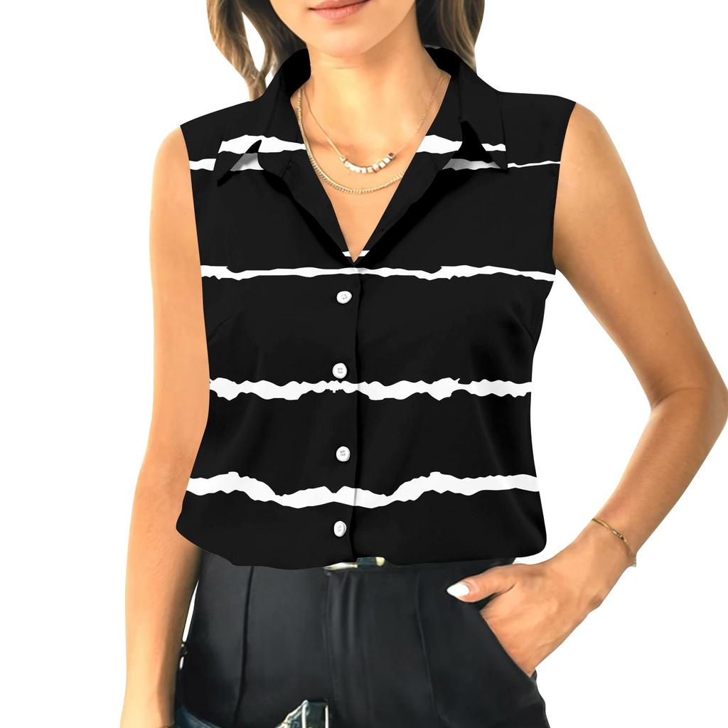 Women's Summer Sleeveless Loose Shirt Neck Casual Sleeveless Top