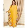 Ramadan Elegant Floral Print Maxi Dress Batwing Sleeve Split Women Kaftan Clothing