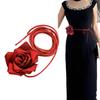 Elegant Ribbon Ribbon Belt Long Necklace Adjustable Waist Strap with Rose Floral Accent for Women Lady Special Event