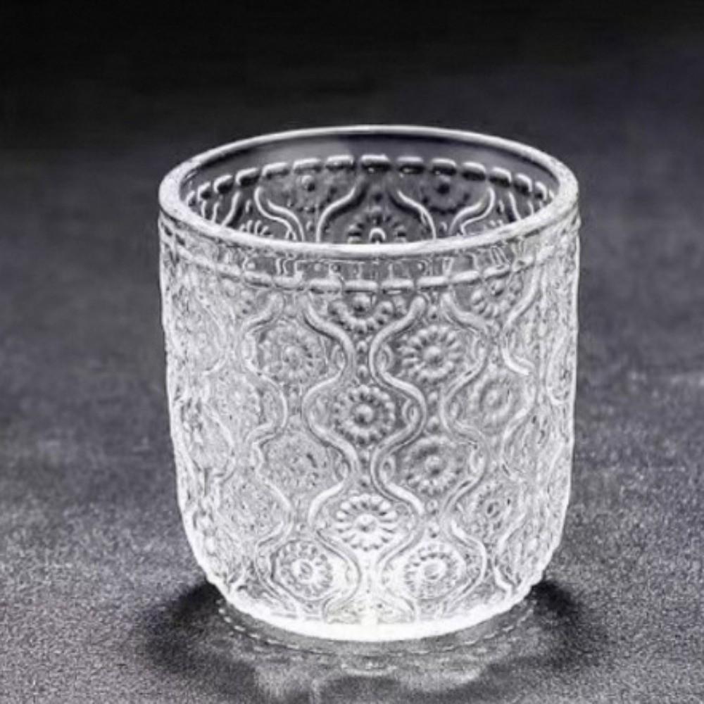 Retro Transparent Glass Water Bottle Embossed Pattern Large Capacity Glass Cups with Cup Cold Water Kettle Coffee Drinking