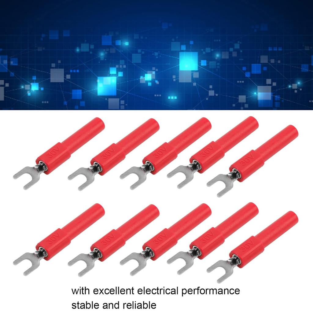 Spade Plug, 10pcs Heavy Duty U Type Lightweight Fork Wire Connector for Multimeter red