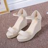 Fashion Women Platform Flock Sandals Lady Peep Toe High Wedges Gladiator Faux Suede Ankle Buckles Sandalia Beige Black Sandals New 2025