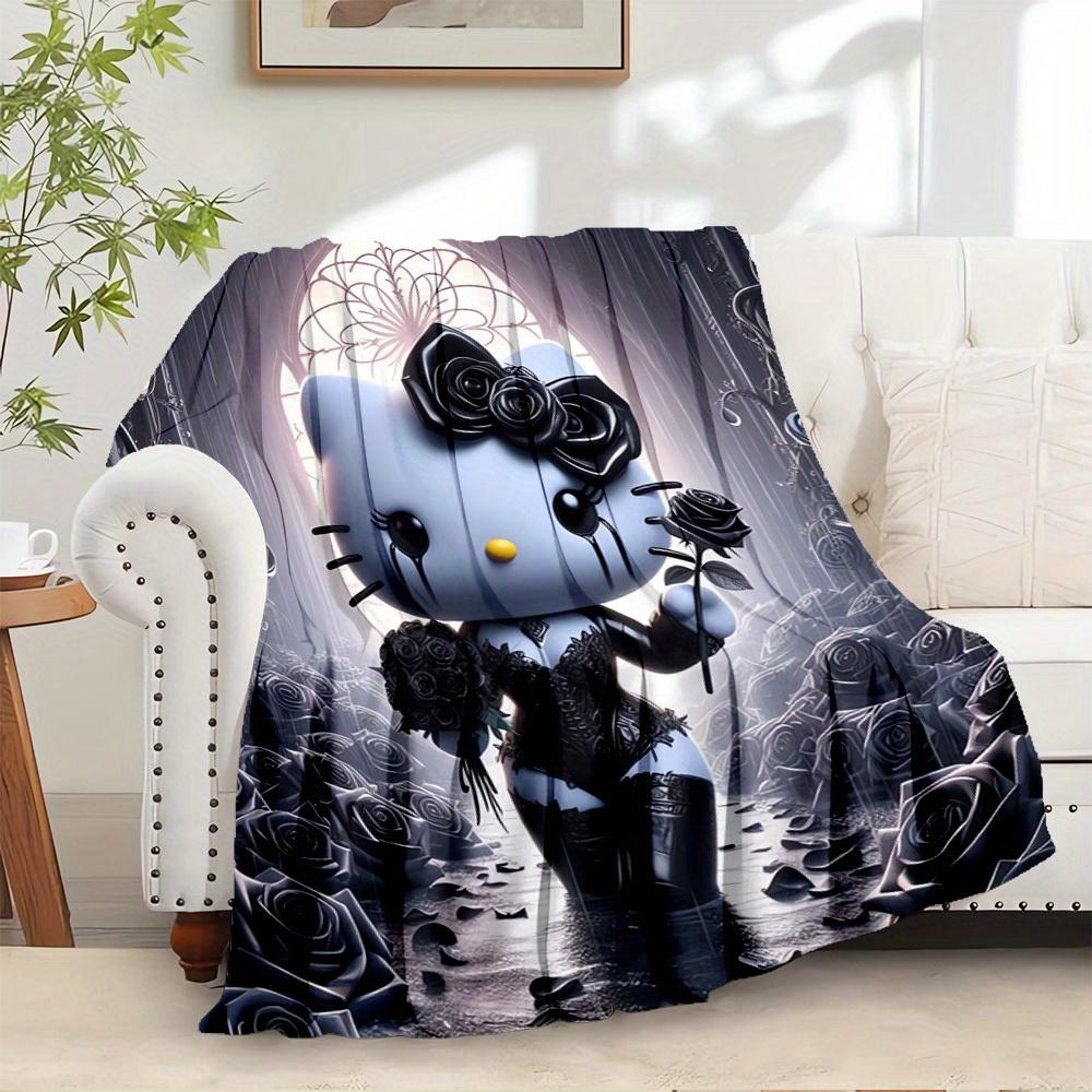

1pc Gothic Hello Kitty black rose bouquet home decor blanket - Seasonal universal cozy washable gift for all ages, all families, multiple si 130x150cm