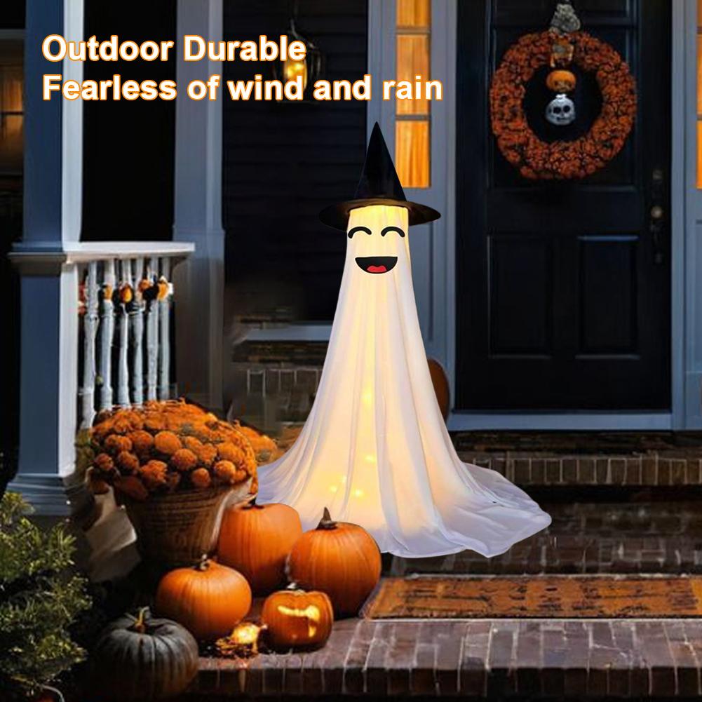 2Pcs LED Halloween Ghost Decorations 8 Modes Standing Ghost Ornament IP44 Waterproof Light-Up Tripod Ghost Statue for Home Decor