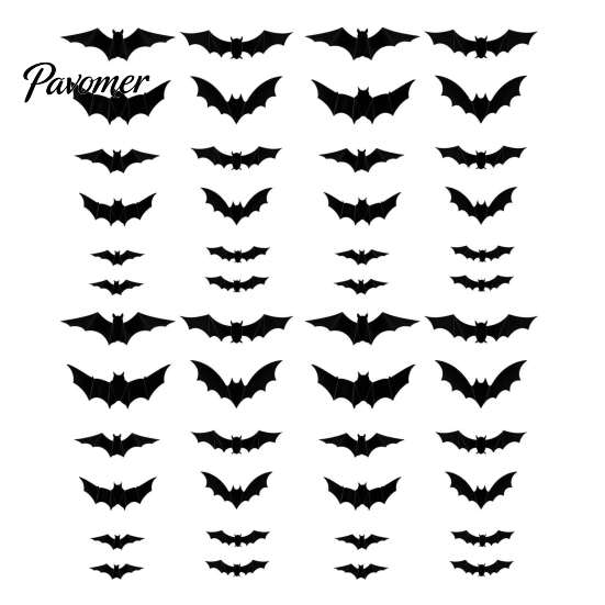 Easy Install Wall Stickers 48Pcs Halloween Bats Decor, LED Light Up Bats, 12 Lights with Remote, Spooky Home Decor for 6 Sizes 3D Indoor Window