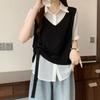 Summer new casual fake two-piece lapel splicing top versatile age-reducing thin short-sleeved contrasting shirt