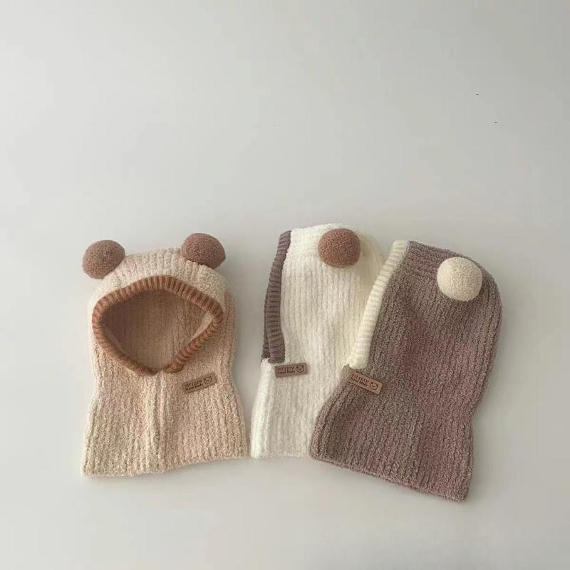 Baby Cute Windproof Ear Protection Balaclava Hat Winter Warm One Piece Scarf Cap Thickened Knitted Hooded Caps Kids Beanies
