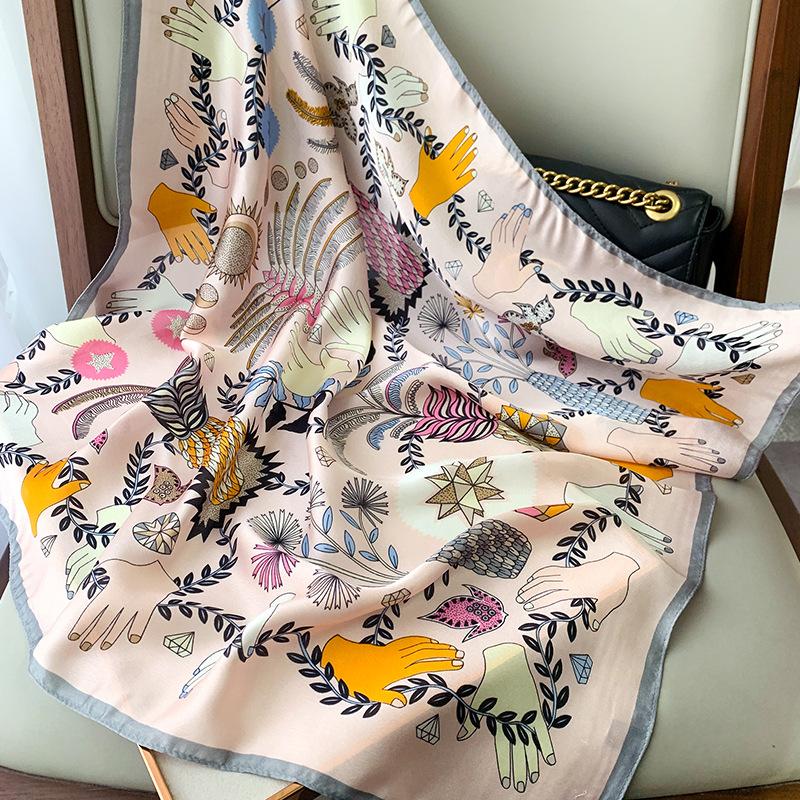 New Small Square Scarf for Women's Literary and Fresh Printed Spring and Autumn Scarf Silk Scarf for Emulated Silk Summer Sun Protection Shawl