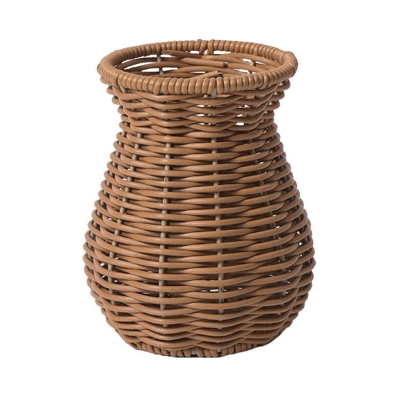 J0MC Table Vase Rattan Vase for Living Room, Faux Rattan Weave Pattern Flower Arrangement for Dry Florals Home Accent