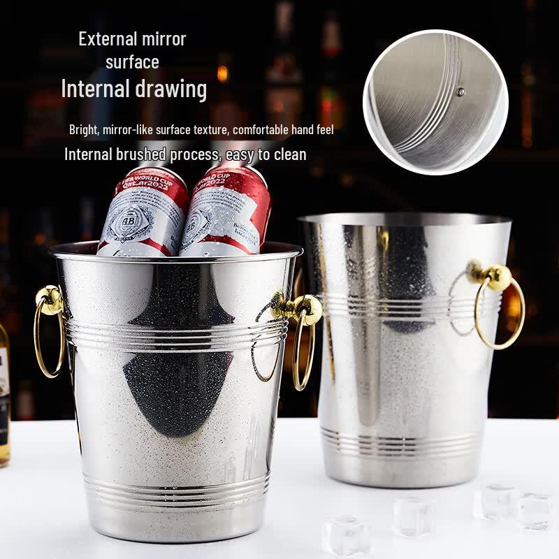 Stainless Steel Ice Bucket with Gold Handles