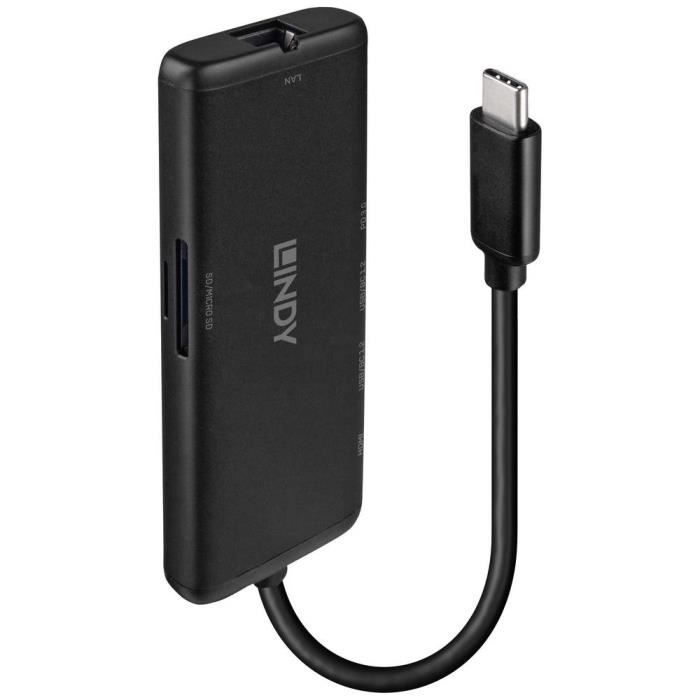 Mini USB-C Dockingstation - LINDY - Schwarz - Pass-Through-Laden - 4K