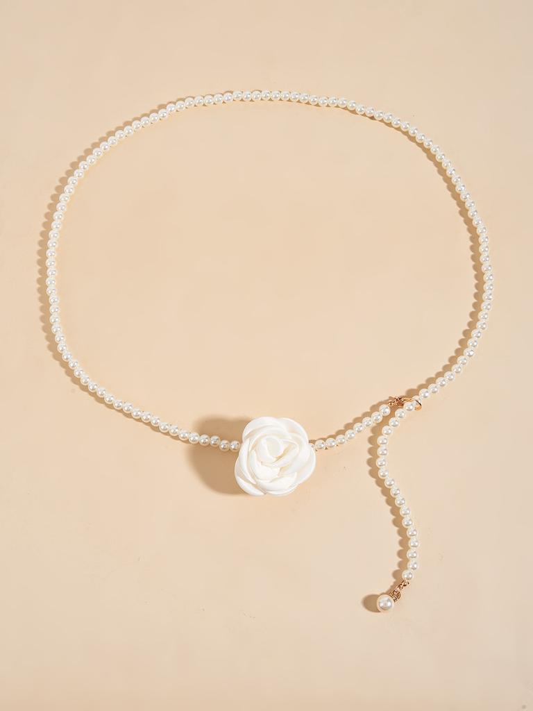 Elegant Pearl Simulated And Rose Decoration Women Casual Waist Chain Daily For