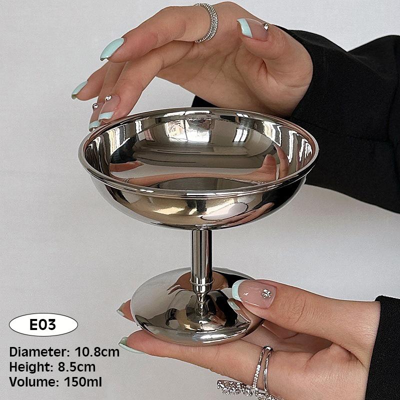 Palace Style Goblet Stainless Steel Ice Cream Dessert Pudding Cup Bowls Salad Goblet Retro High Base Bowl Photo Props