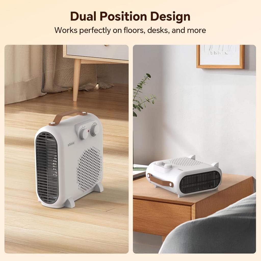 Portable 1500W/750W Indoor Space Heater with Thermostat, Quiet Under-Desk Fan Heater for Bedroom, Office, Bathroom, White