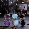 Natural Crystal Pendant, Cat Shaped, Inlaid with Amethyst, Pendant Necklace, Jewelry, Accessories, Etc