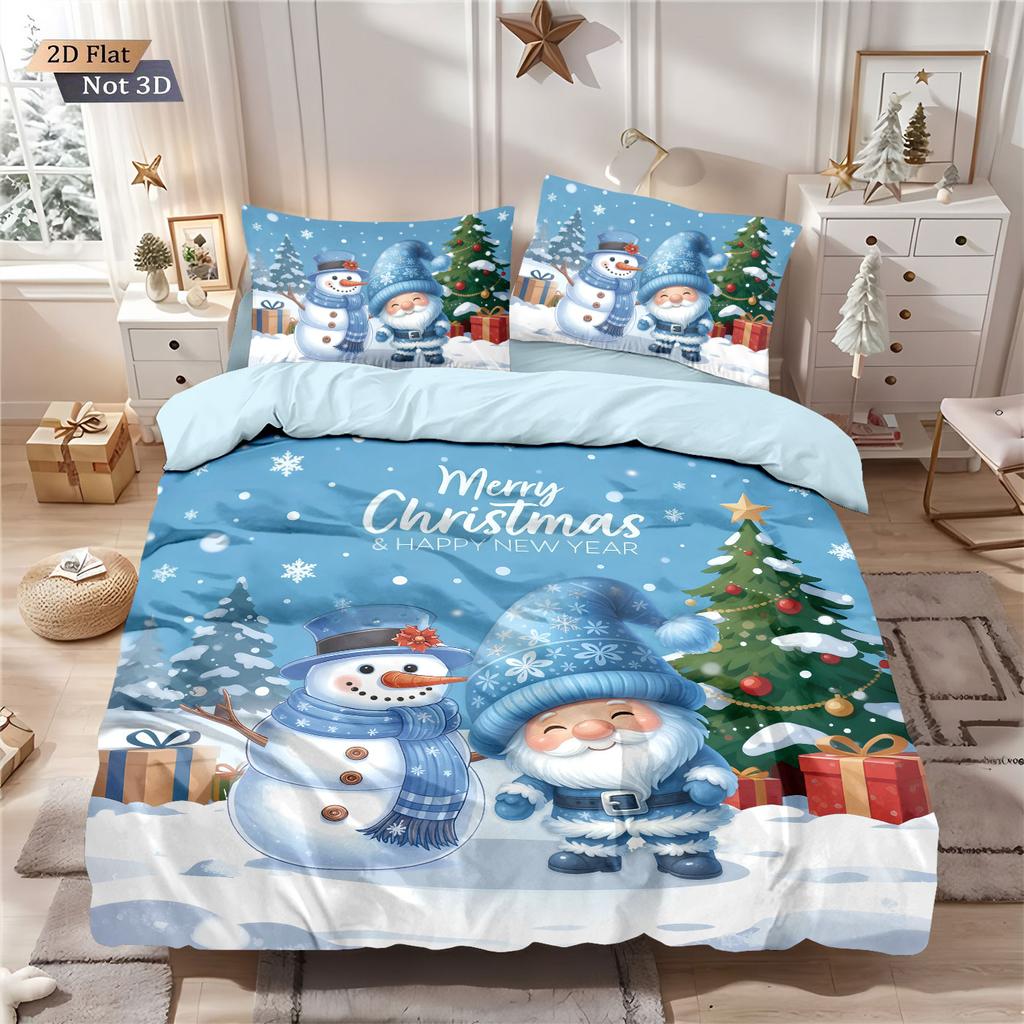 3pcs Christmas cartoon snowman goblin print coreless duvet cover set multi size bedroom dormitory bedding holiday decoration