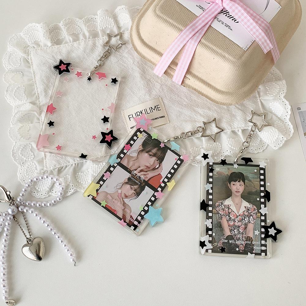 Cute Idol Photocard Display Pendant Transparent Acrylic Card Holder with Star Girls 3-Inch Photo Card Hard Case Cover Bag Decor