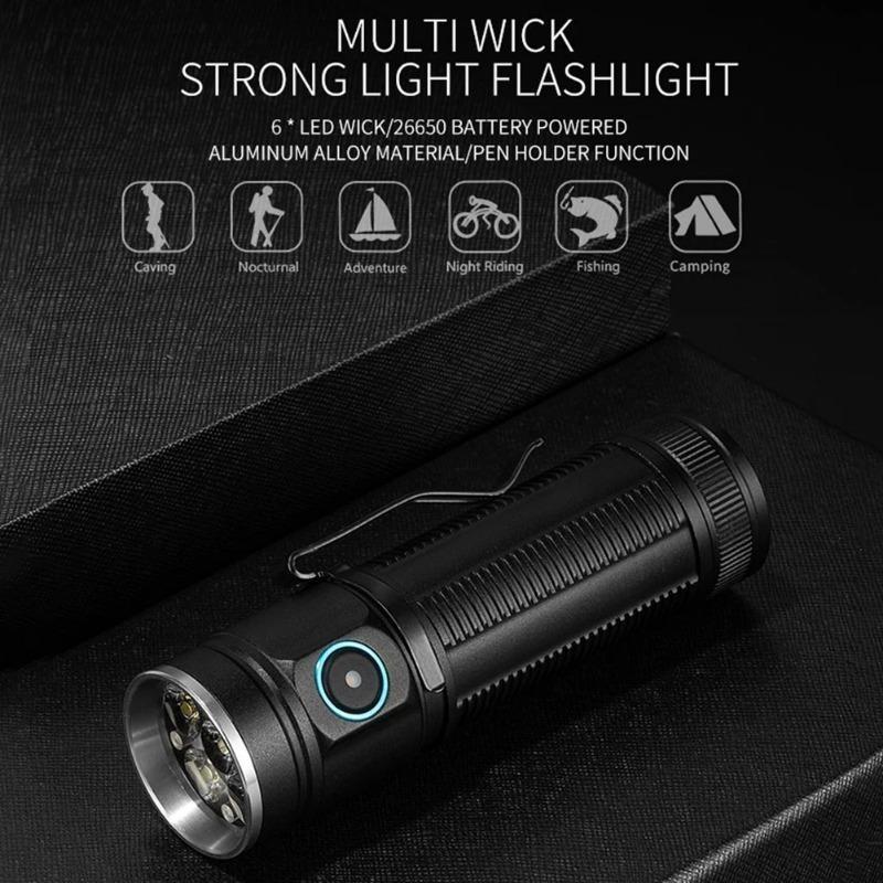 Powerful 6 LED EDC Flashlights 3000Lumen Portable Rechargeable Torch Outdoor Waterproof Hiking Camping Emergency Work Light