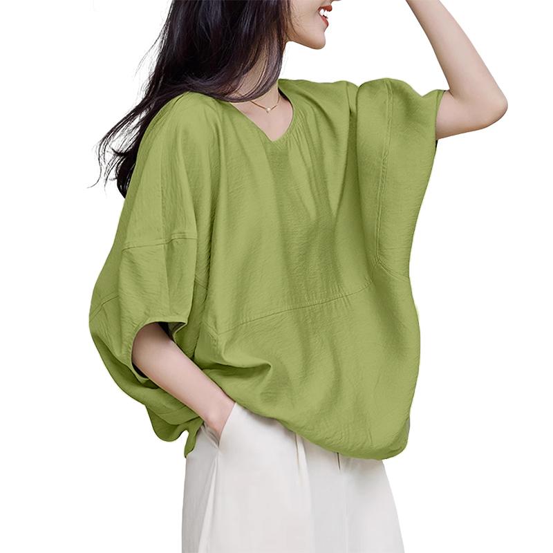 

ZANZEA Женская повседневная блузка с круглым вырезом, однотонная, с рукавом до локтя M зелёный