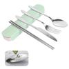 4-teiliges tragbares Besteckset Edelstahl Silberbesteckset mit Etui für Brotdose Reise Camping Besteckset Persönliches Utensilienset