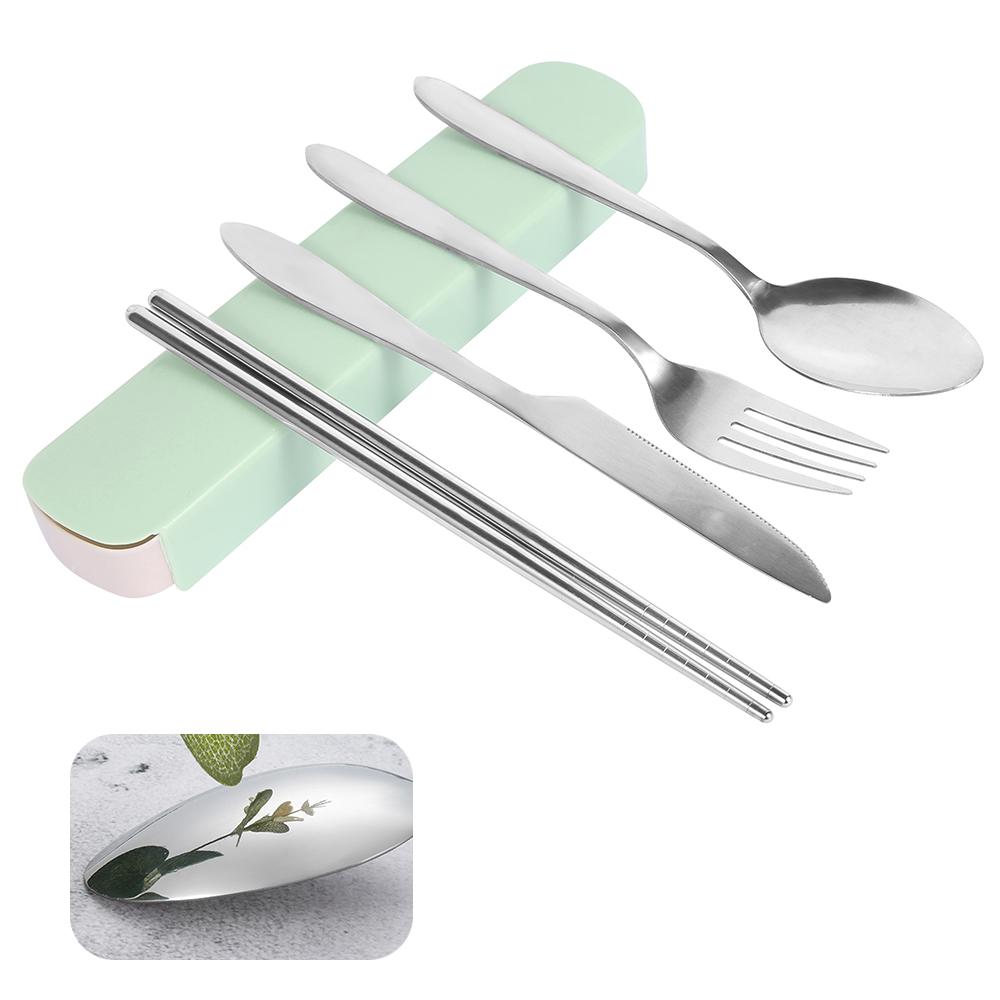 4-teiliges tragbares Besteckset Edelstahl Silberbesteckset mit Etui für Brotdose Reise Camping Besteckset Persönliches Utensilienset