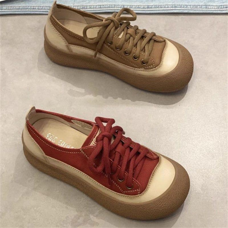 Soft leather new casual soft bottom sports stacking wasteland wind dopamine spring and autumn fashion breathable board shoes women