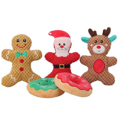 Cão de estimação pelúcia barulho mastigando brinquedo papai noel alce gengibre homem donut gato cão natal série desenho animado bonito quebra-cabeça suprimentos