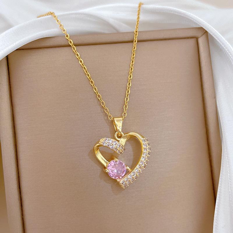 Irregular Zircon Love Heart Pendant Necklace for Women Stainless Steel Chain Sweet Heart  Jewelry Accessory Gifts for Lover