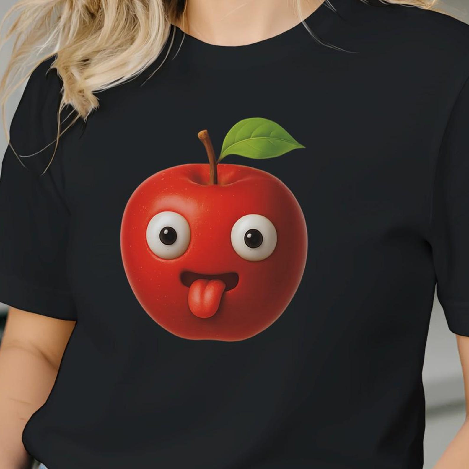Surreal Freaky Apple Face T-Shirt | Funny Cartoon Fruit Tee | Quirky Weirdcore Apple Shirt | Cute Oddcore Freaky Graphic Tee 2XL