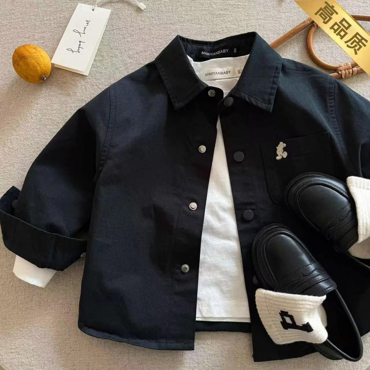 Boys Spring Autumn Solid Shirt Jacket Casual Versatile Baby Outerwear Top 90