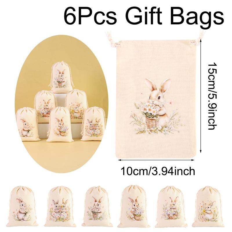 6Pcs Easter Linen Gift Bag Bunny Candy Cookie Packing Bag Spring Easter Party Favor Supplies Kids Candy Gifts Easter Decor 2026