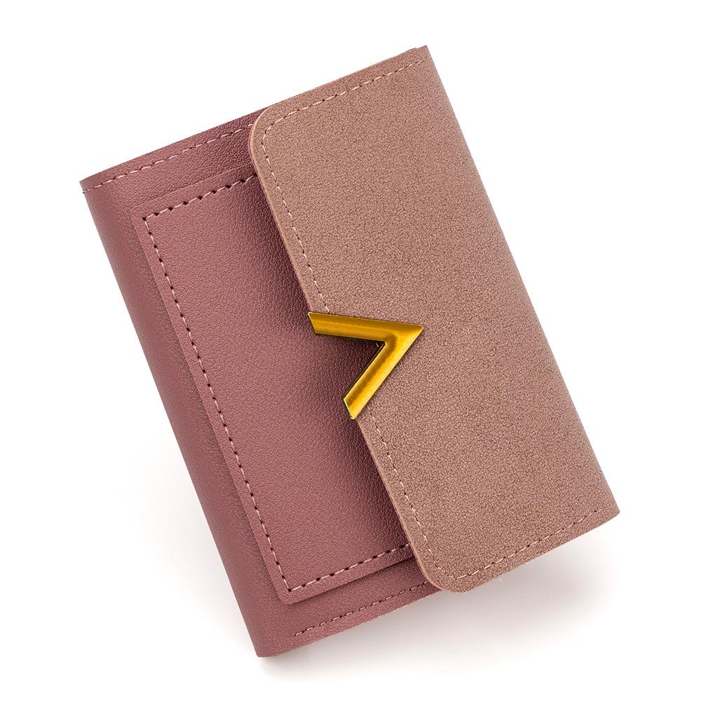 European & American Retro Women's V-Shaped Trifold Wallet with Card Holder, ID Window, Coin Purse, and Money Clip.