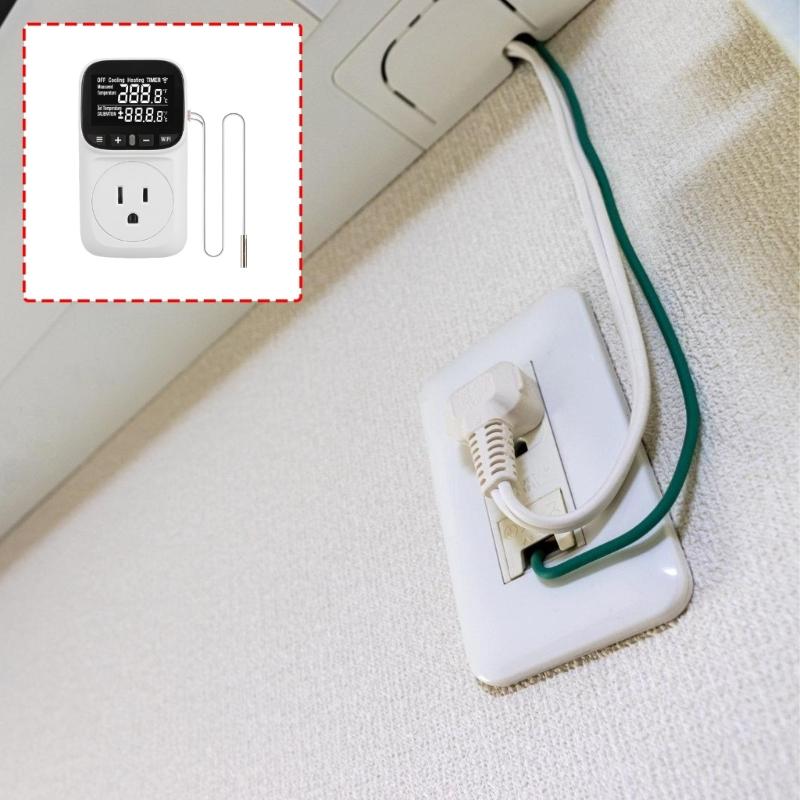 Controlled WiFi Thermostats Outlet with Timer Function & LED Indicates Programmable Socket for Indoor Appliances