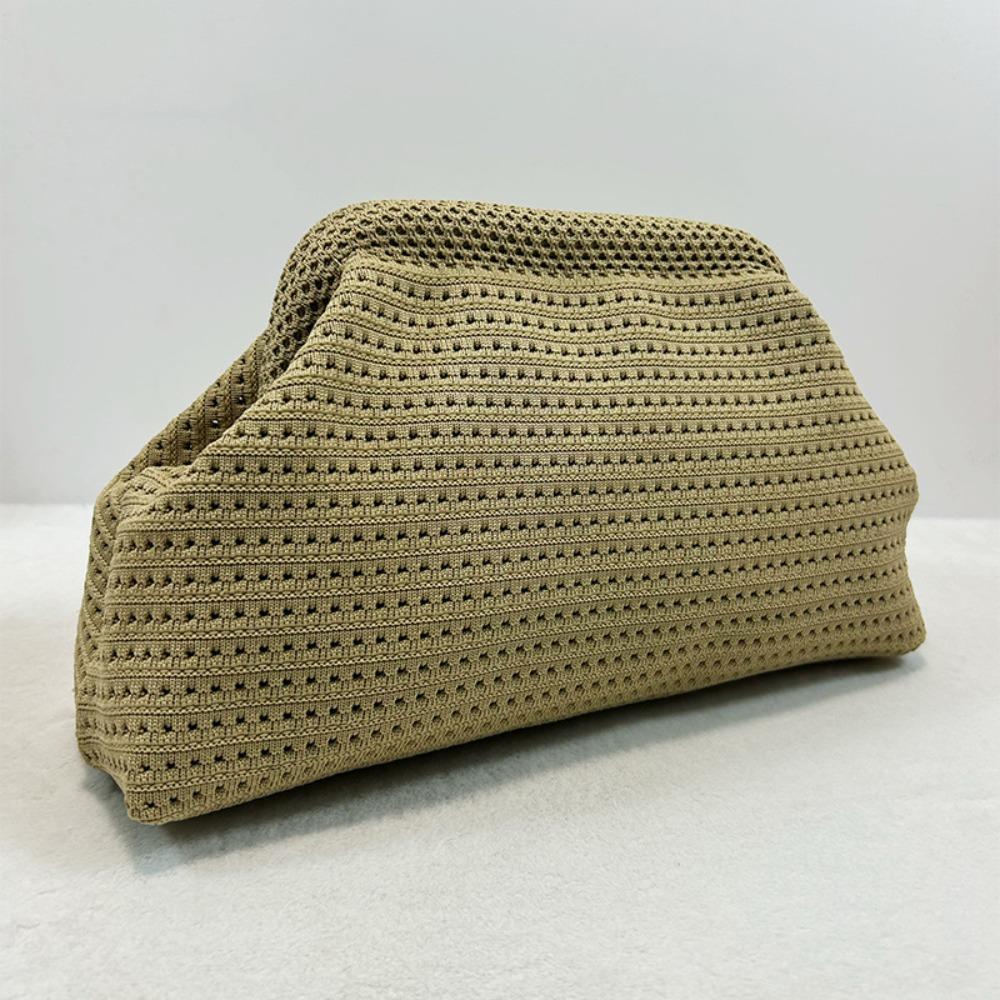 Versatile Solid Color Women Beach Clutch Bag Large Capacity Soft Elastic Crochet Handbag Hollow Out Dumpling Purse Summer Season