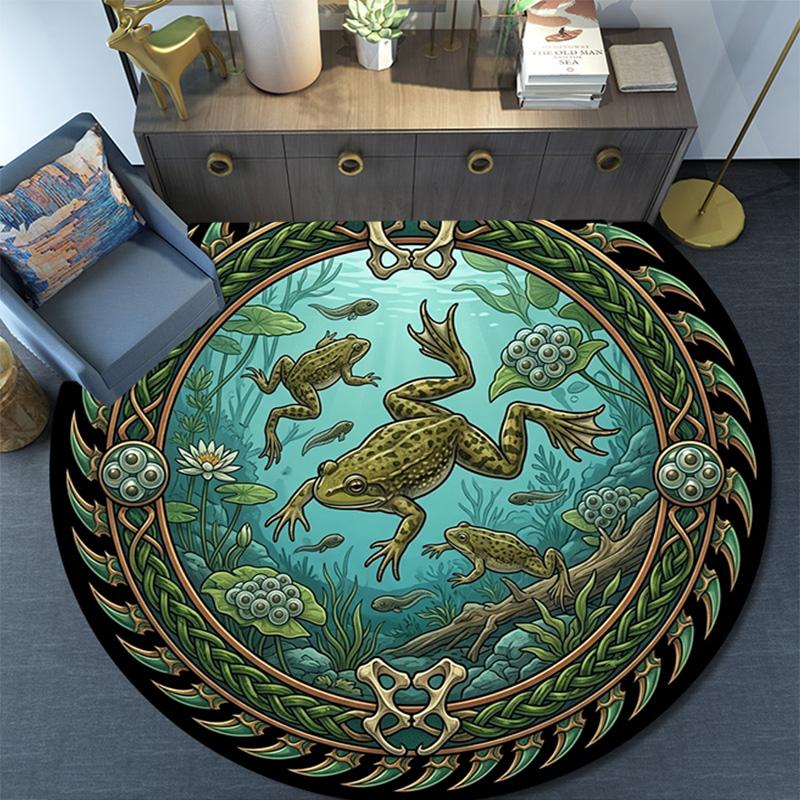 Frog Life Cycle Artwork Round Area Rug Under Office Chairs Bedroom Living Room Home Decor