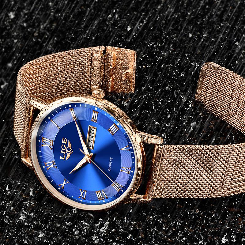 LIGE Damenuhren Ultra dünne Quarzuhr Für Frauen Luxuriöses Armband Armbanduhr Damen Datum Woche Uhr Uhr Relogios Feminino