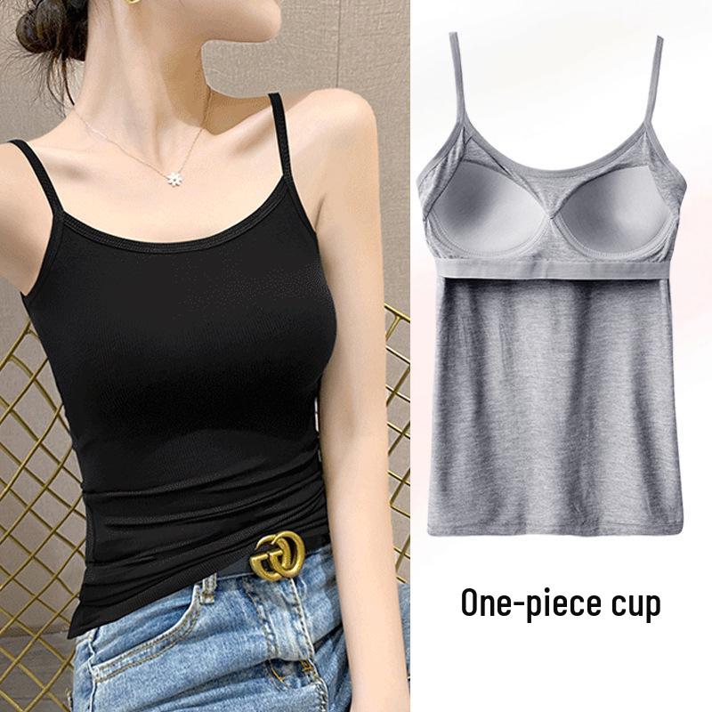 Women s Thin Strap Camisole with Built-in Bra Slimming Top Modal Layer Shirt