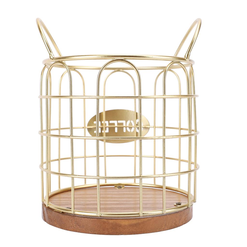 Coffee Pod Holder Iron Wire Weighte Wooden Base Coffee Capsule Storage Basket for Kitchen